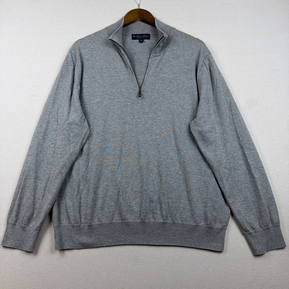 Brooks Brothers 1/4 Zip Pullover Sweater Mens XL Gray Preppy 100% Supima Cotton